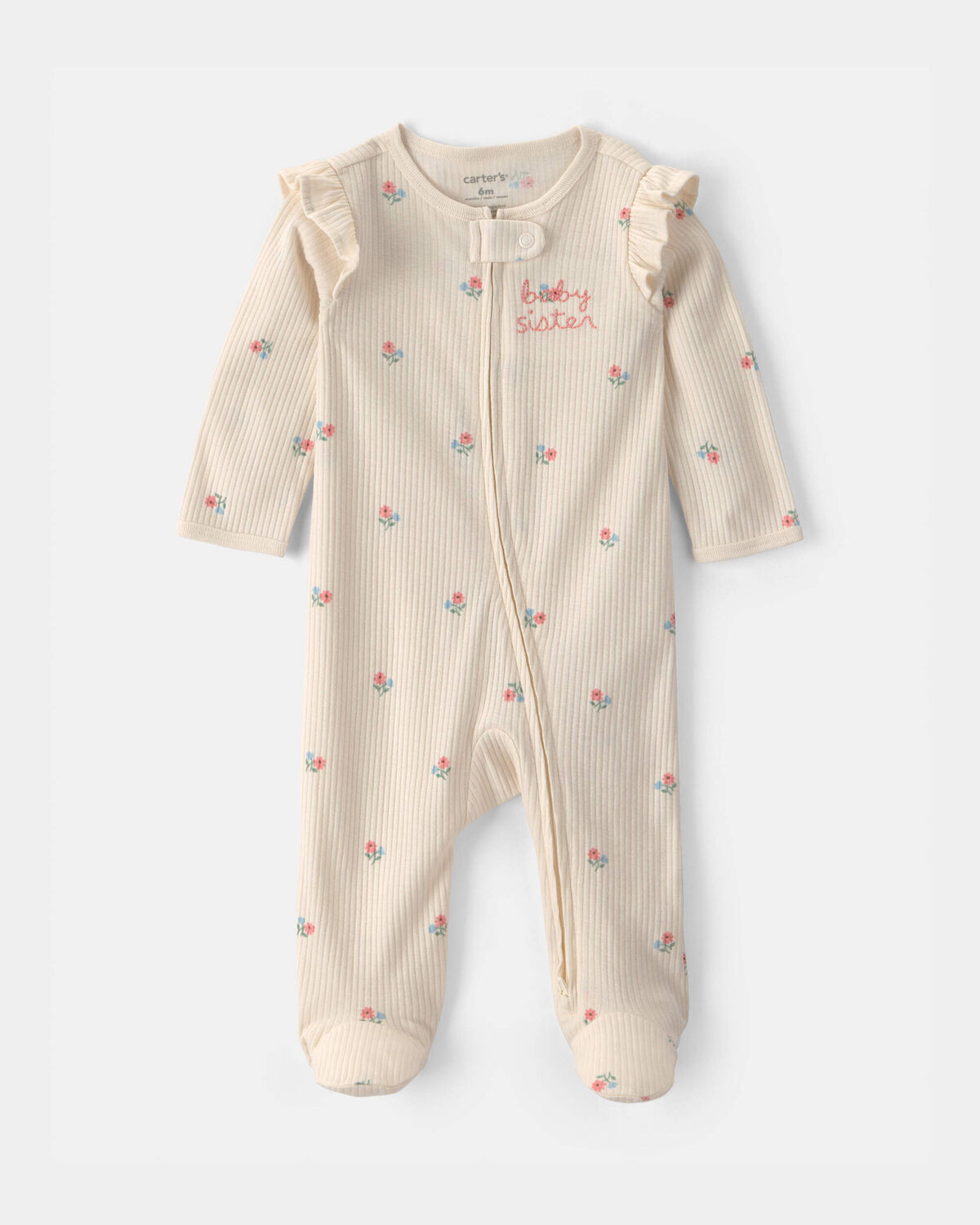 Baby Girl 'Baby Sister' Cotton 2-Way Zip Sleep & Play Pajamas - Ivory | Carter's Inc