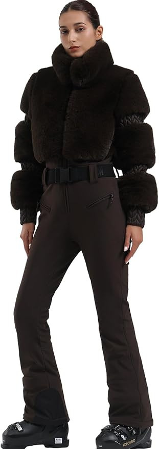 GSOU SNOW Women Ski Suit One Piece Snowsuit Snowboard Faux Fur Collar Slim Jumpsuit Jacket Insula... | Amazon (US)