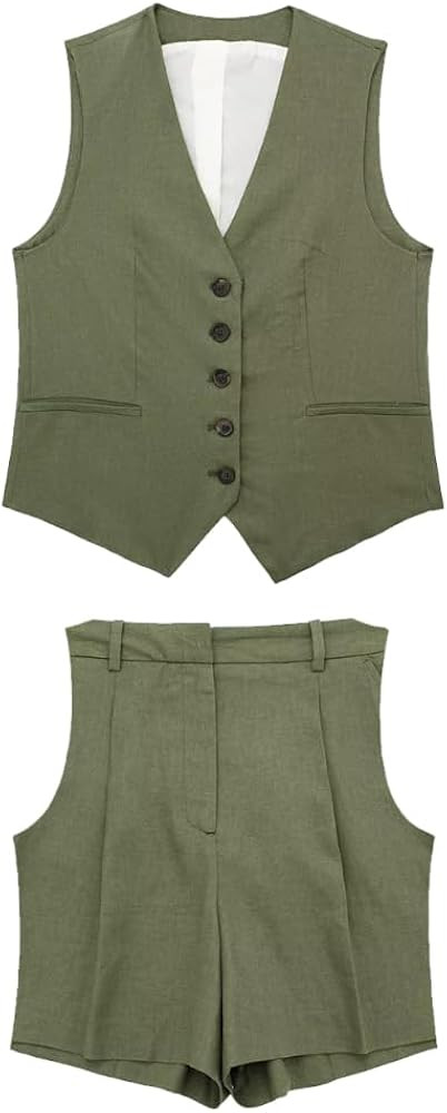 Women's Suit Vest Casual V-Neck Business Dress Suit Waistcoat with Shorts 2 Piece Outfits | Amazon (US)