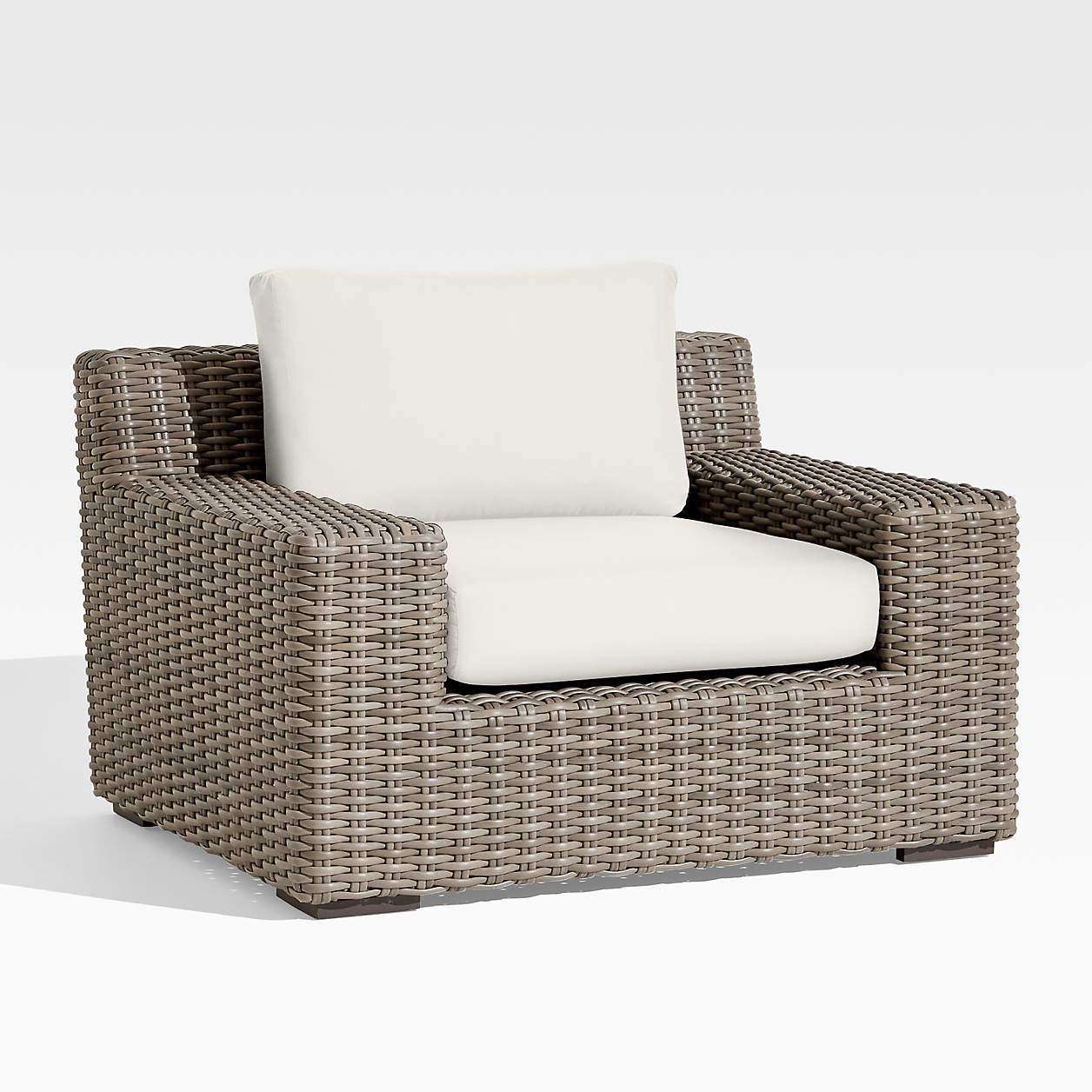 Abaco All-Weather Resin Wicker Outdoor Lounge Chair with White Sunbrella Cushions + Reviews | Cra... | Crate & Barrel