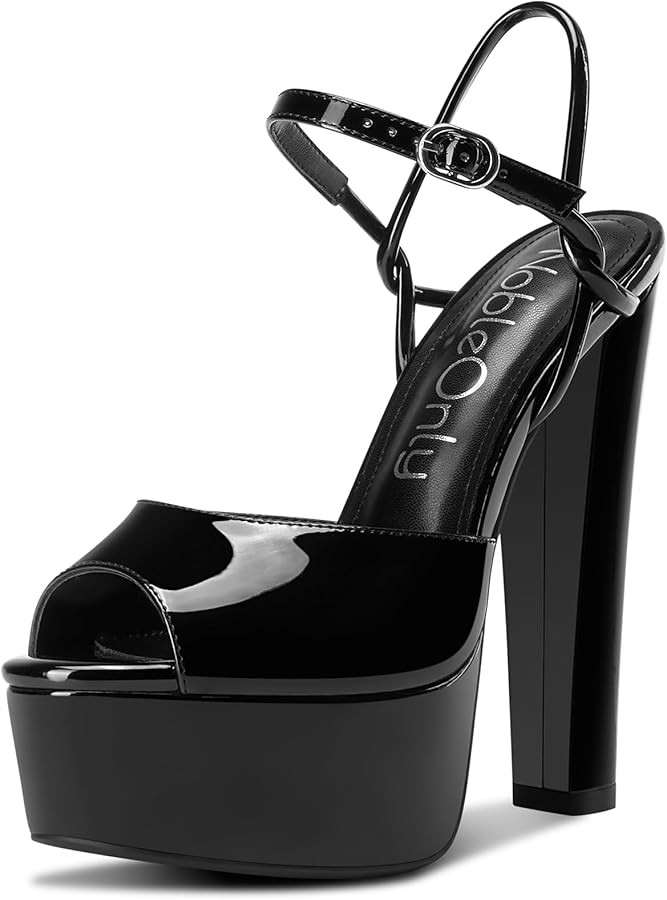 NobleOnly Platform Heels for Women Platform Sandals Chunky Block Peep Open Toe Ankle Strap Sandal... | Amazon (US)