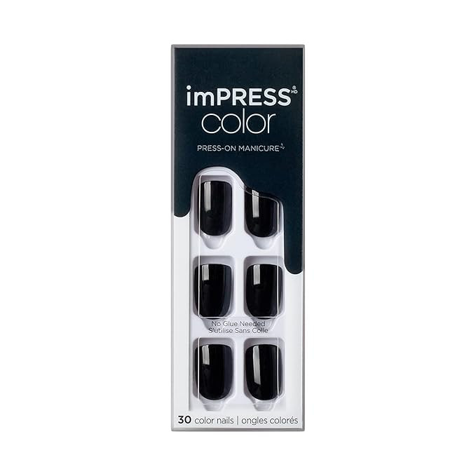 KISS imPRESS Color Press-On Manicure, Gel Nail Kit, PureFit Technology, Short Length, “All Blac... | Amazon (US)