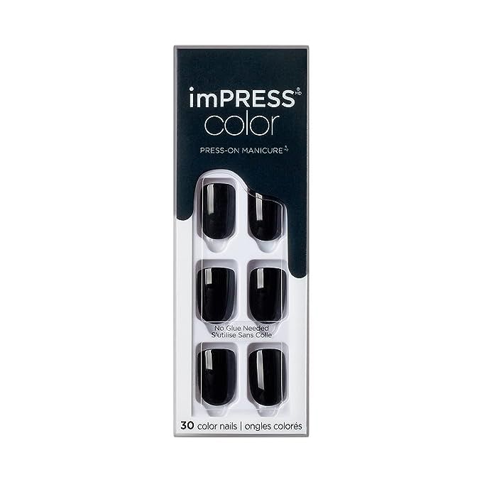 KISS imPRESS Color Press-On Manicure, Gel Nail Kit, PureFit Technology, Short Length, “All Blac... | Amazon (US)