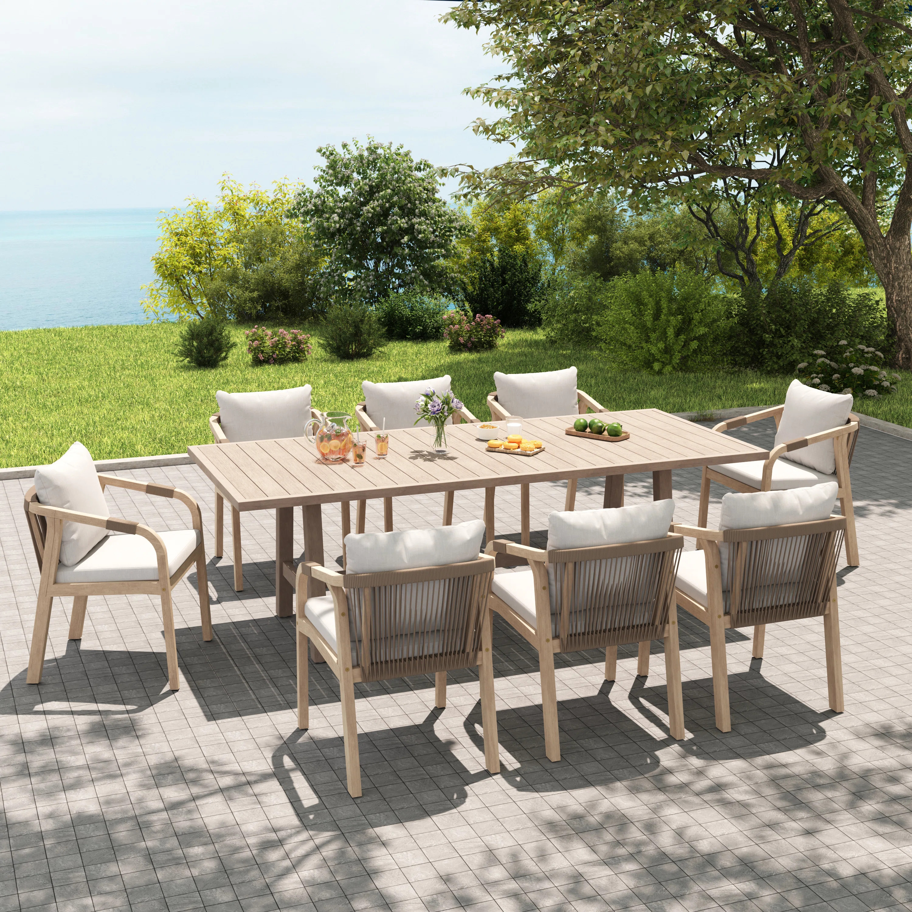8-person Rectangular Outdoor Wood Dining Set With Cushions | Wayfair North America