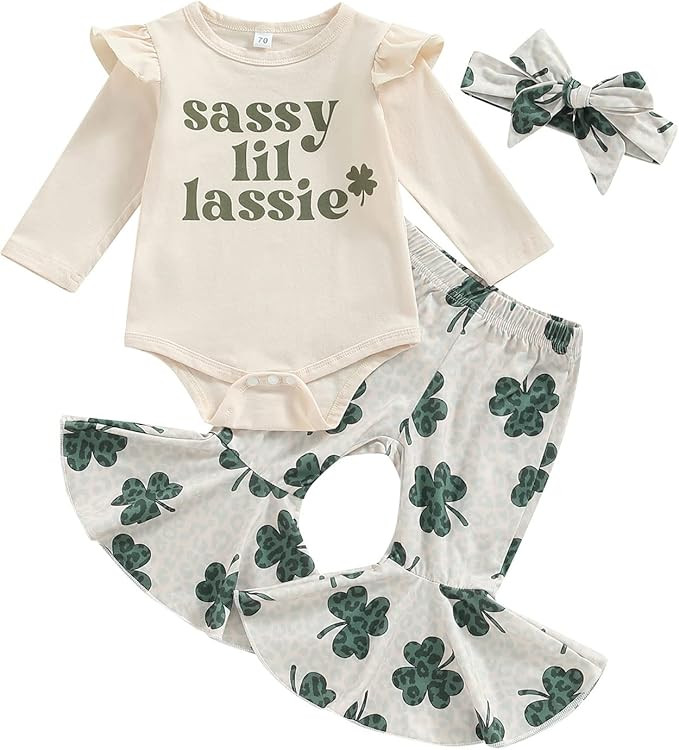 Baby Girl St Patricks Day Outfit Newborn Infant Toddler Lucky Charm Shirt Top Flared Pants Set Cl... | Amazon (US)