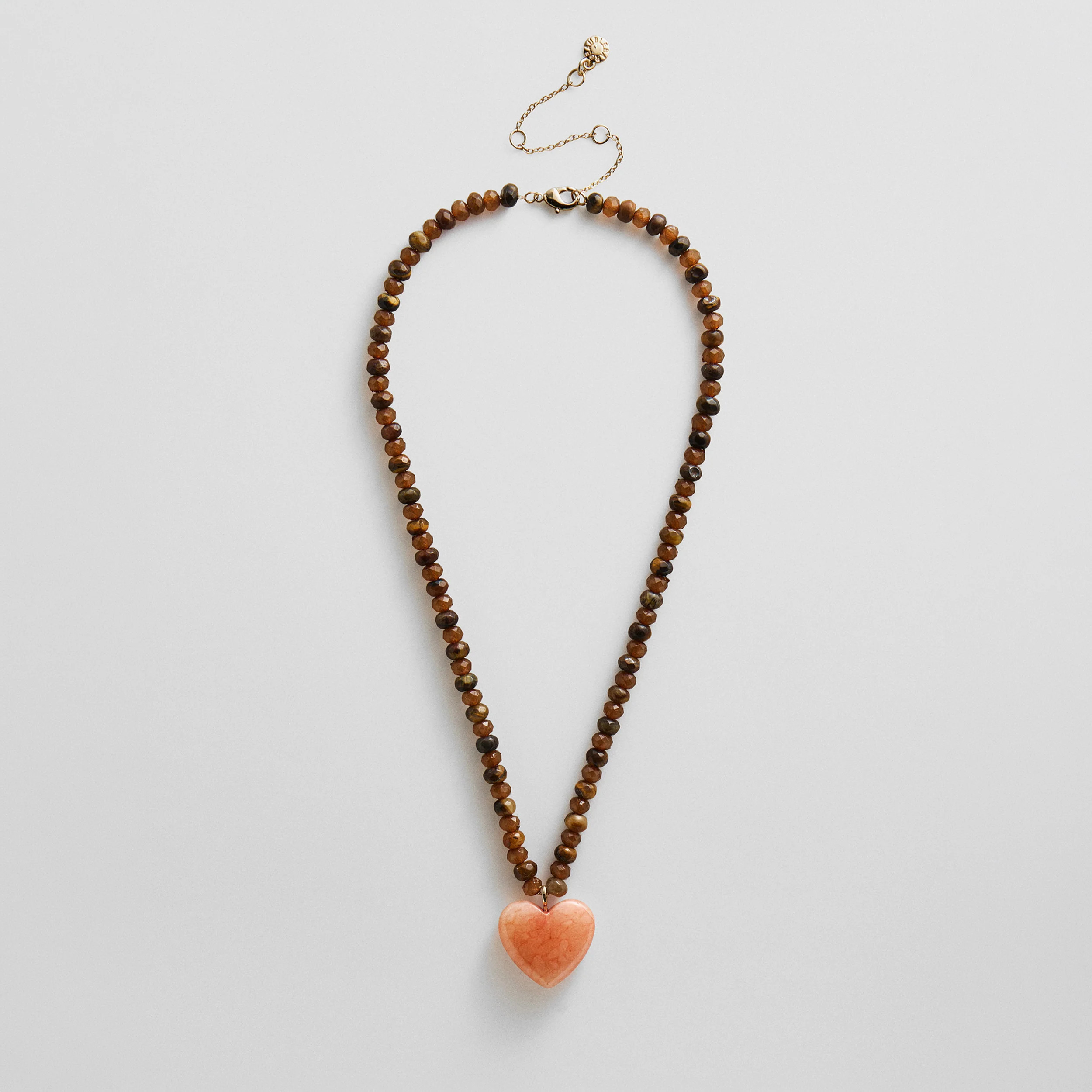 Semi-Precious Heart Necklace - Smoky Quartz/Tiger's Eye | BaubleBar
