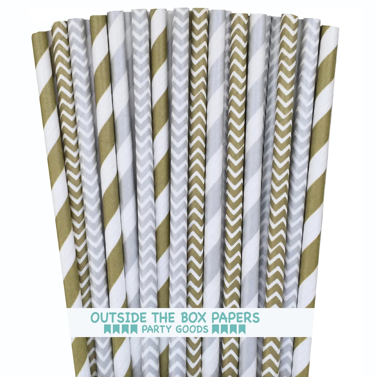 100 Gold and Silver Stripe and Chevron Paper Straws | Walmart (US)