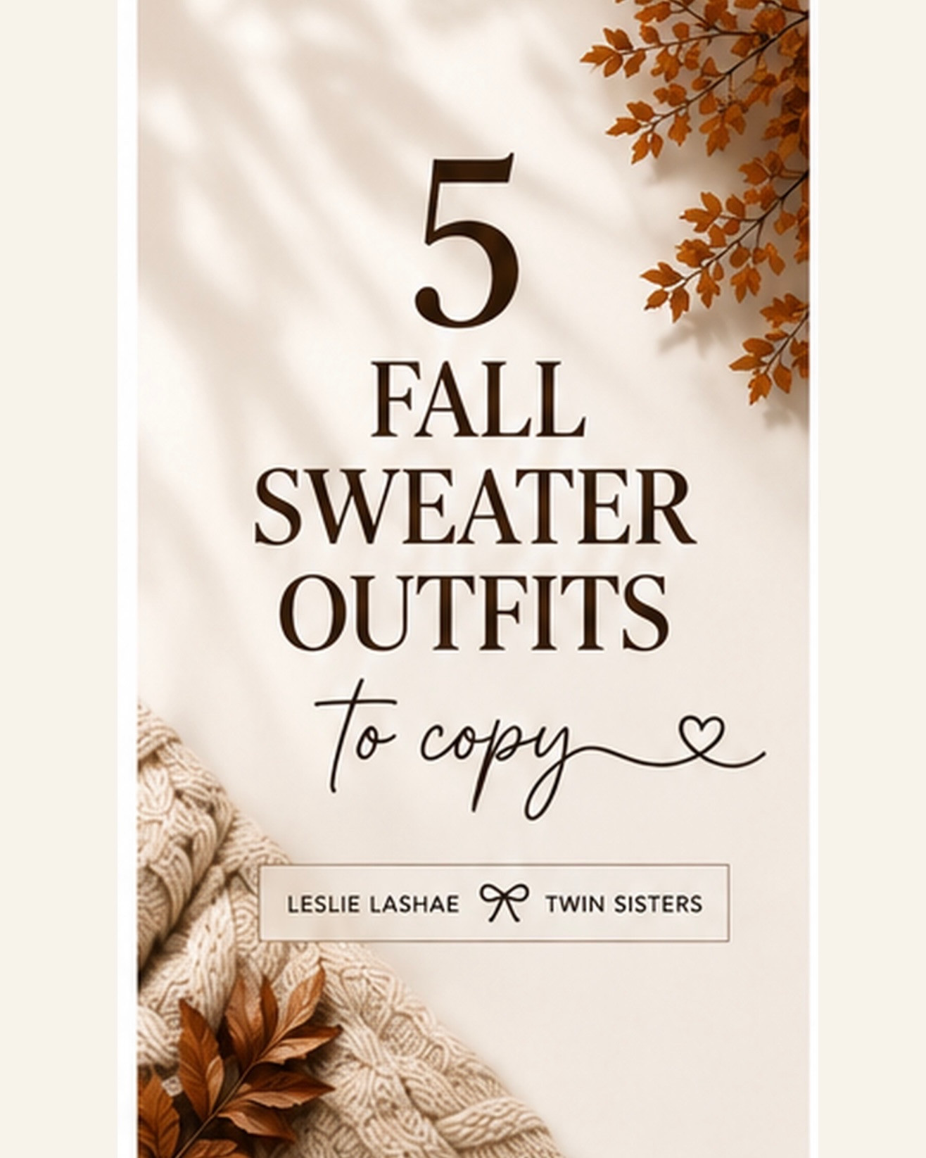 5 Fall sweater outfits for everyday

5 fall sweater everyday outfits to copy 🍂

1. Classic + Casual— sweater + straight-leg denim + loafers
2. Feminine Fall— sweater + midi skirt + knee-high boots
3. Weekend Uniform— sweater + jeans + sneakers
4. Polished WFH— sweater + trousers + flats
5. Fall Date Night — sweater + denim + heeled boots

Which one would you wear? 🤎 Save this for your fall outfit inspo!

#LTKootd #LTKgrwm #LTKSeasonal
