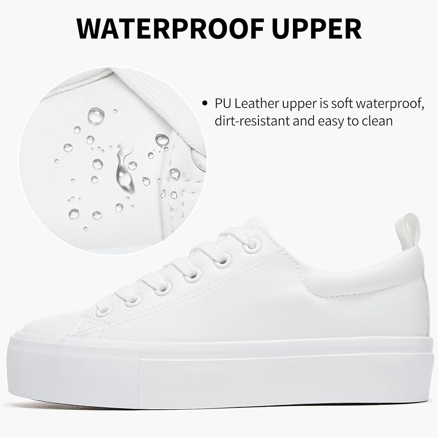 Womens White Platform Sneakers PU Leather Platform Shoes Walking Shoes for Women | Amazon (US)