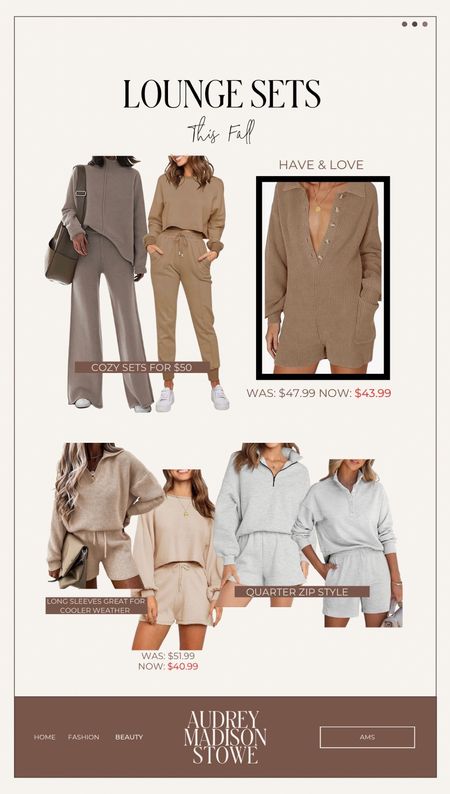 Neutral lounge sets! These are all perfect for this winter/fall season. I have the onesie and having been wearing it non-stop. These are also all very affordable and super great material.

#LTKstyletip #LTKitbag #LTKunder50
