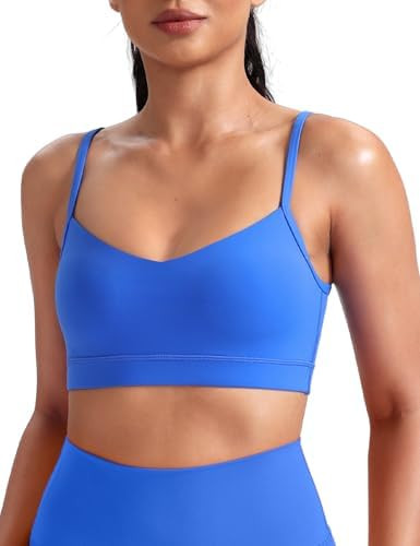 HeyNuts Womens V Neck Sports Bra, Spaghetti Thin Straps Camisole Yoga Tops Padded with Built in B... | Amazon (US)