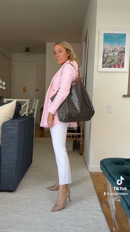 Similar versions to my pink Zara blazer! Also these are the *ultimate* white pants that aren’t at all see through, use code AMYXSPANX for them! (I’m in the XS petite & am 5’1”) 🤍 #blazer #whitepants #Spanx 

#LTKSeasonal #LTKunder100 #LTKworkwear