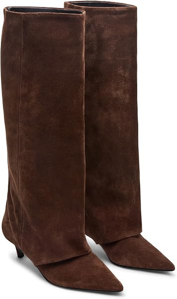 Coutgo Womens Wide Calf Knee High Boots Pointed Toe Kitten Heel Tall Boots | Amazon (US)