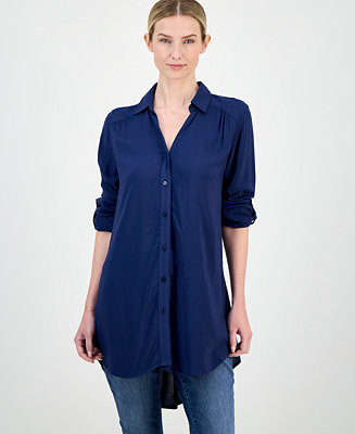 Women's Roll-Tab Button-Down Tunic | Macy's