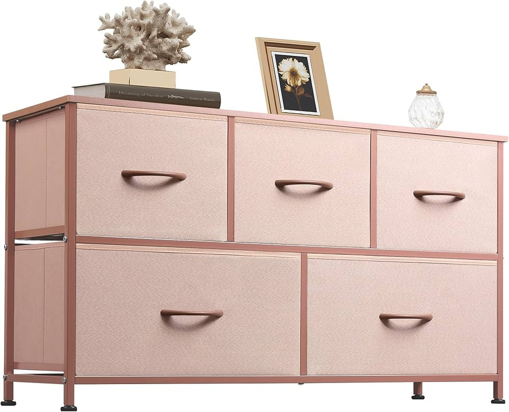 WLIVE Dresser for Bedroom with 5 Drawers, Wide Chest of Drawers, Fabric Dresser, Storage Organiza... | Amazon (US)