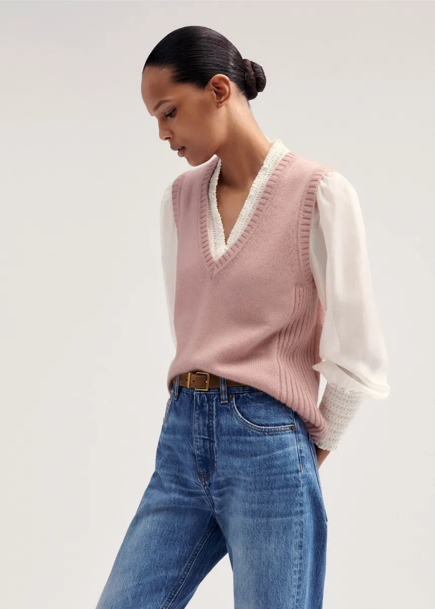 Merino Cashmere Silk Lofty V-Neck Sweater Vest | ME+EM US