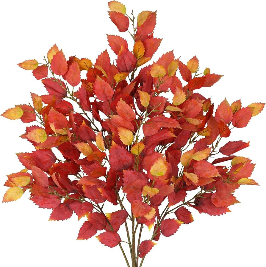 Artificial Fall Birch Leaves Stem - 6 Pcs Faux Autumn Greenery Long Stems 33.4" Tall Fake Plants ... | Amazon (US)