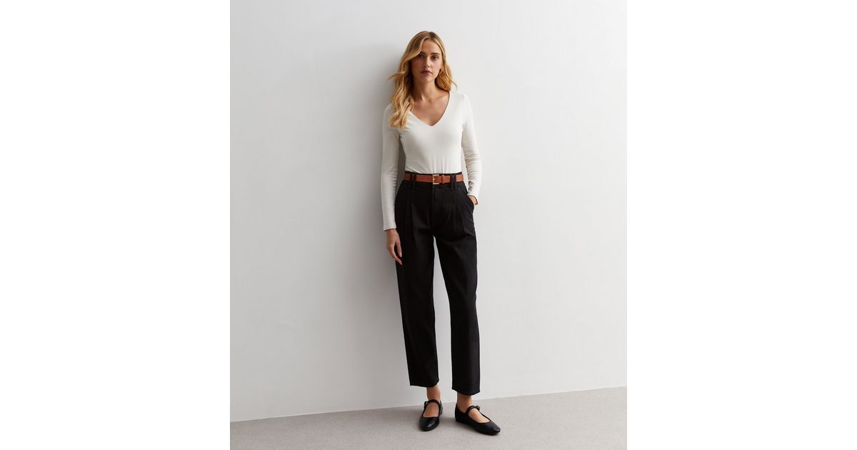Black Denim Belted Crop Trousers | New Look | New Look (UK)