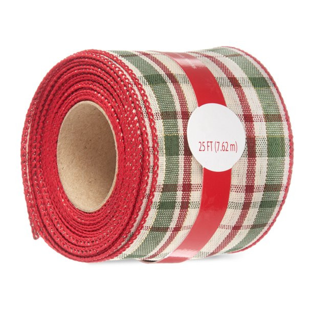 Holiday Time Ribbon, Red Olive Plaid, 25' - Walmart.com | Walmart (US)