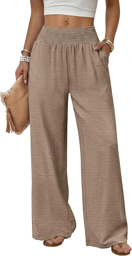 Sampeel Wide Leg Pants Woman High Waist Trousers with Pockets Casual Lounge | Amazon (US)