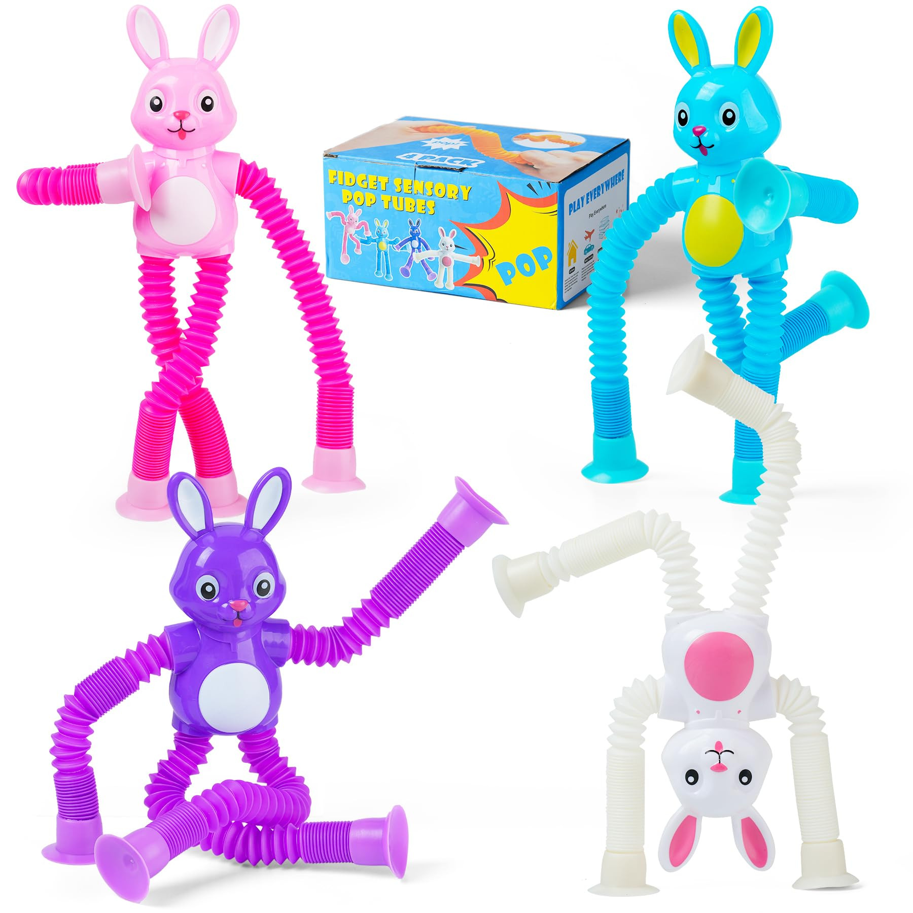 4 Pcs Easter Bunny Pop Tube Sensory Toys,Easter Basket Stuffer for Toddler Kids Boy Girls,Bunny f... | Amazon (US)