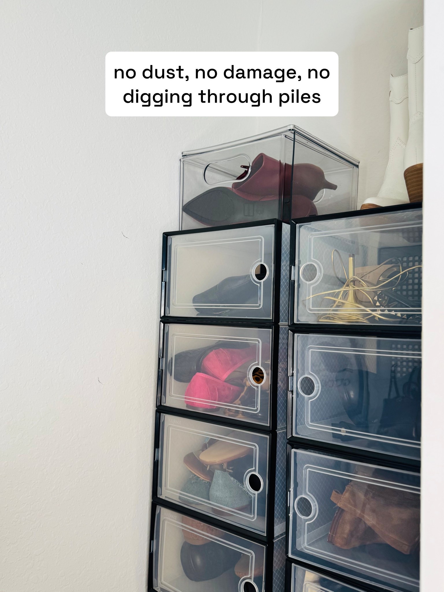 When in need of shoe boxes these are great . All different types of shoes fit, and they are clear enough to shed the shoe in the box . 

#LTKHome #LTKFindsUnder50 #LTKOver40
