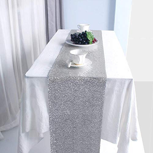 JYFLZQ Silver Table Runner 12"x108" Glitter Sparkly Sequin Runners for Wedding Birthday Party Supplies | Amazon (US)
