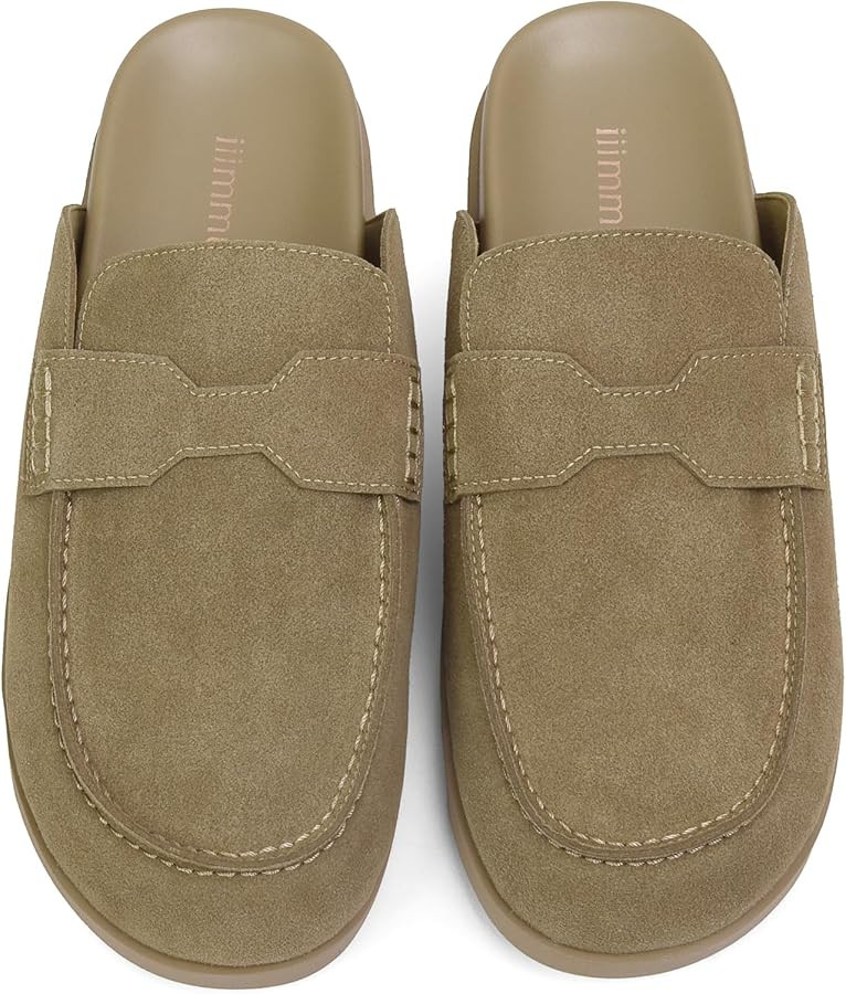 iiimmu Women's Suede Mule Loafers Backless Slip On Flats Casual Round Toe Comfort Slides | Amazon (US)