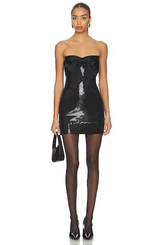 MORE TO COME Samira Bow Mini Dress in Black from Revolve.com | Revolve Clothing (Global)