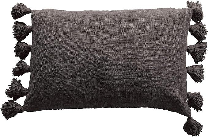 Creative Co-Op Cotton Slub Lumbar Tassels, Iron Color Pillow | Amazon (US)
