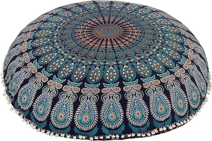 Shubhlaxmifashion 32" Blue Mandala Floor Pillow Cushion Seating Throw Cover Hippie Decorative Boh... | Amazon (US)