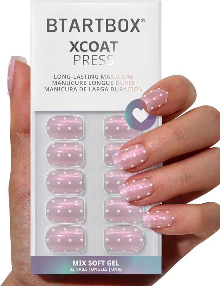 BTArtbox Press On Nails Short - Sugar Pop, Lamp-Curable Polka Dot Glitter Square Press On Nails w... | Amazon (US)
