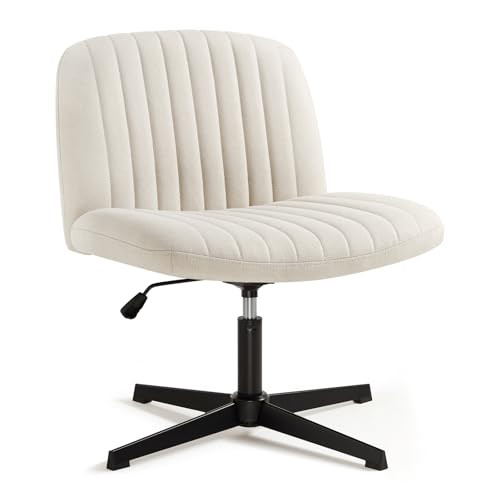 IWMH Criss Cross Chair, Velvet Armless Wide Office Chair no Wheels, Cross Legged Chair with Adjustable Height, Wide Seat, Desk Chair for Home, Office, Bedroom (Black) (Beige) | Amazon (US)
