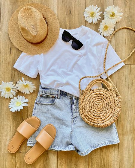 Summer outfits. Everyday casual outfit. Denim shorts. White T-shirt. 

#LTKstyletip #LTKSeasonal #LTKsalealert