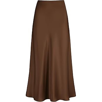 Outoshe Women's Satin High Waisted Maxi Skirts Hidden Elasticized Waistband A Line Long Skirt | Amazon (US)