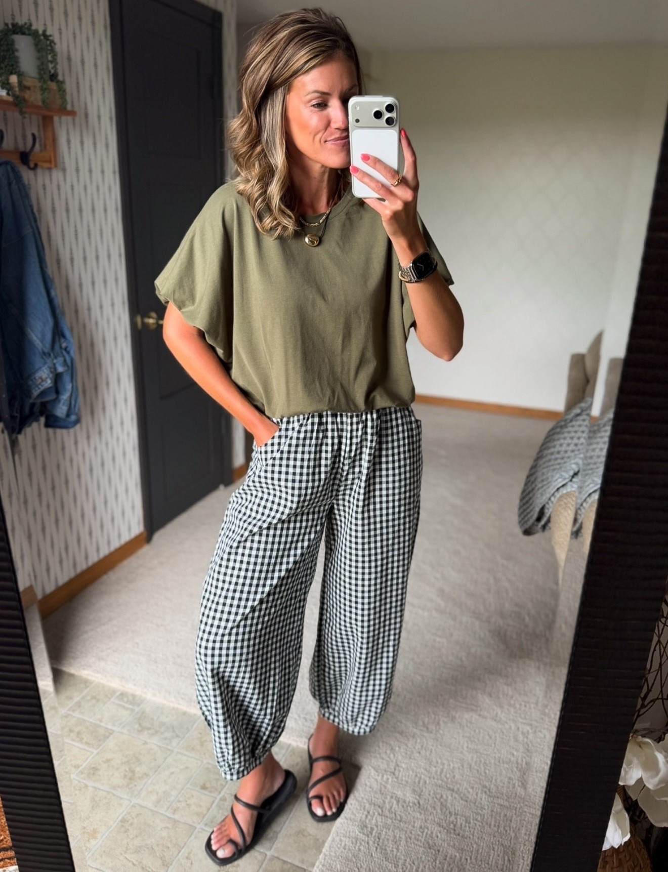 These bubble hem tees give the perfect tucked look without the extra bulk. 
Wearing medium in tee and pants

#LTKSeasonal #LTKOver40 #LTKmomlife