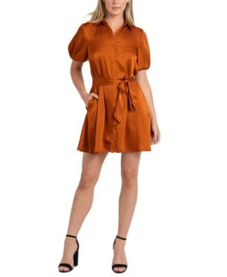 Women's Fluid-Satin Puff-Sleeve Mini Dress | Macy's