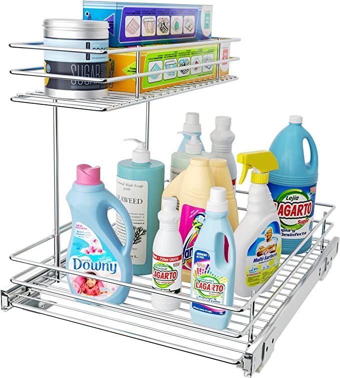 G-TING Pull Out Cabinet Organizer, Under Sink Slide Out Storage Shelf with 2 Tier Sliding Wire Dr... | Amazon (US)