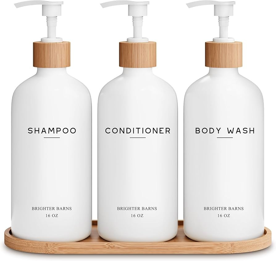 White Shampoo and Conditioner Dispenser Set by Brighter Barns - Shower Dispenser - Shampoo Condit... | Amazon (US)