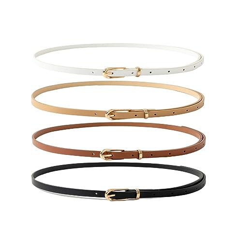 HOTWILL 4 Pack Thin Belts for Women Skinny Leather Belts with Gold Buckle for Jeans Dress Pants 0.39" Width | Amazon (US)