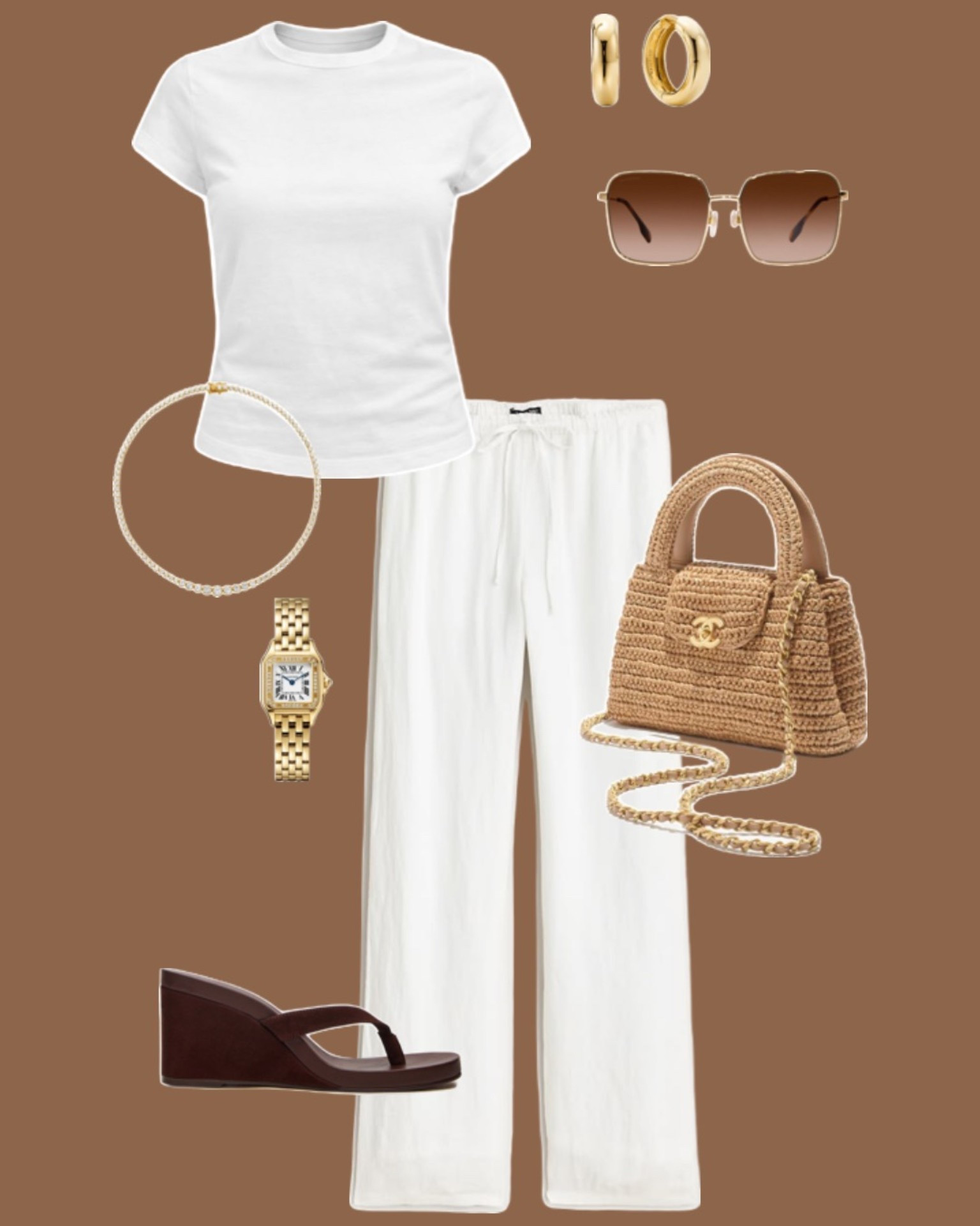 White linen pant outfit, casual chic style, everyday spring fashion, casual outfit idea, white pant outfit, white tee 