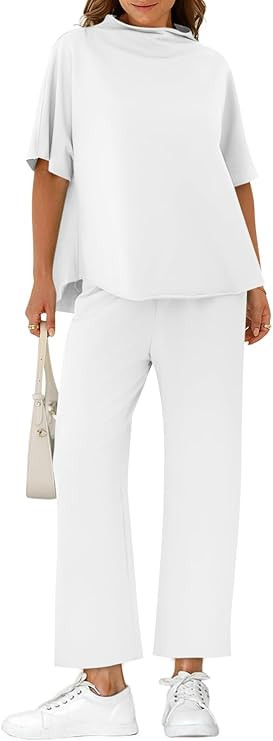 Yousify Women's Oversized Lounge Set 3/4 Batwing Sleeve Crew Neck Pullover Top Wide Leg Pants Two... | Amazon (US)