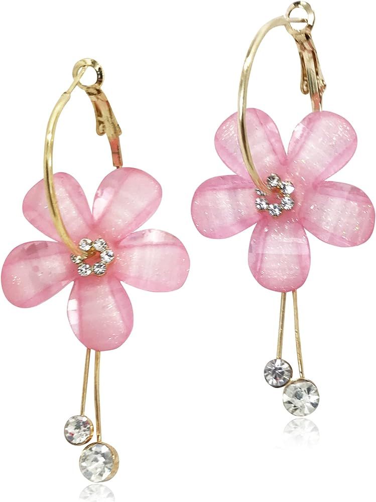 ANDPAI Elegant Romantic Bohemian Crystal Acrylic Rose Flower Dangle Drop Earrings Five Leaves Exa... | Amazon (US)