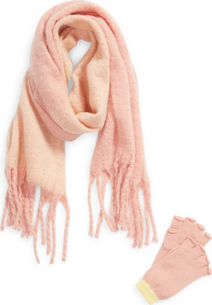 Colorblock Scarf & Fingerless Gloves Set | Nordstrom