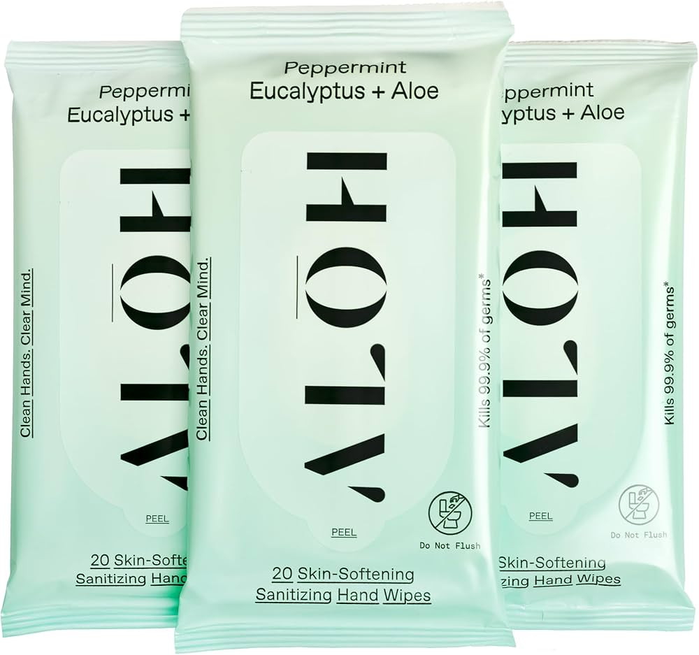 ALŌH Peppermint Eucalyptus + Aloe Sanitizing Hand Wipes - Clean Hands, Clear Mind On The Go Sani... | Amazon (US)
