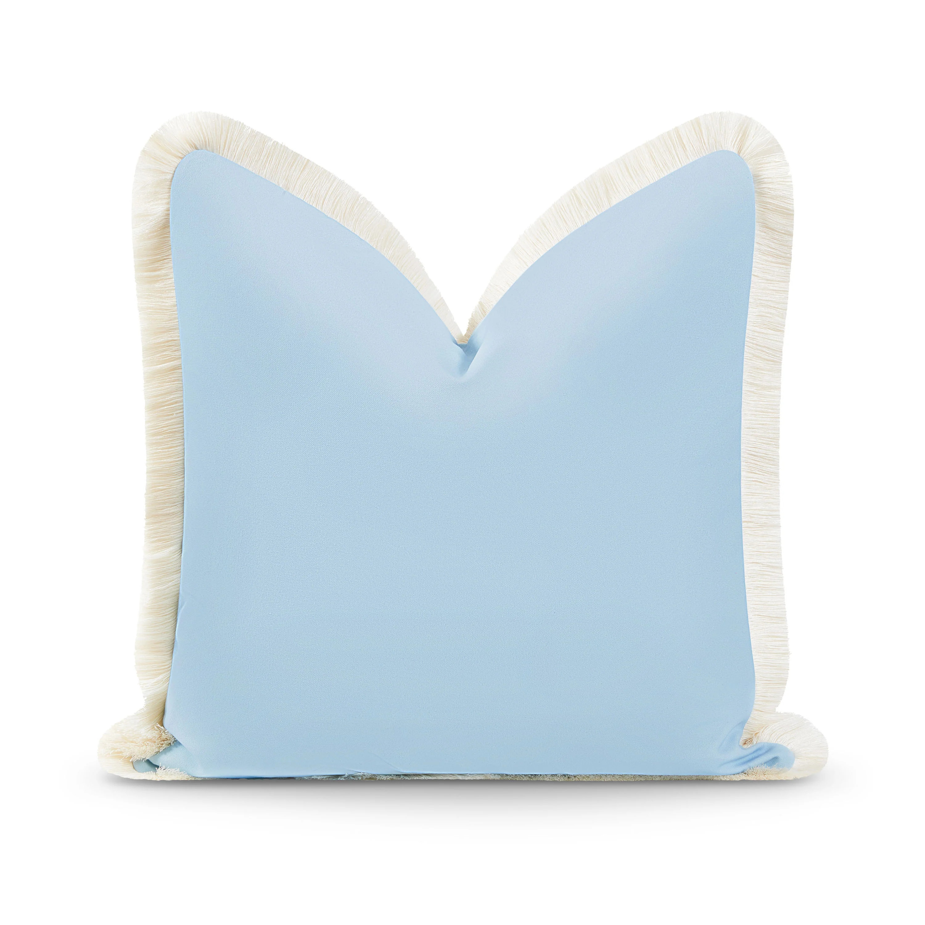 Coastal Hampton Style Indoor Outdoor Pillow Cover, Fringe, Solid Baby Blue, 20 | Hofdeco