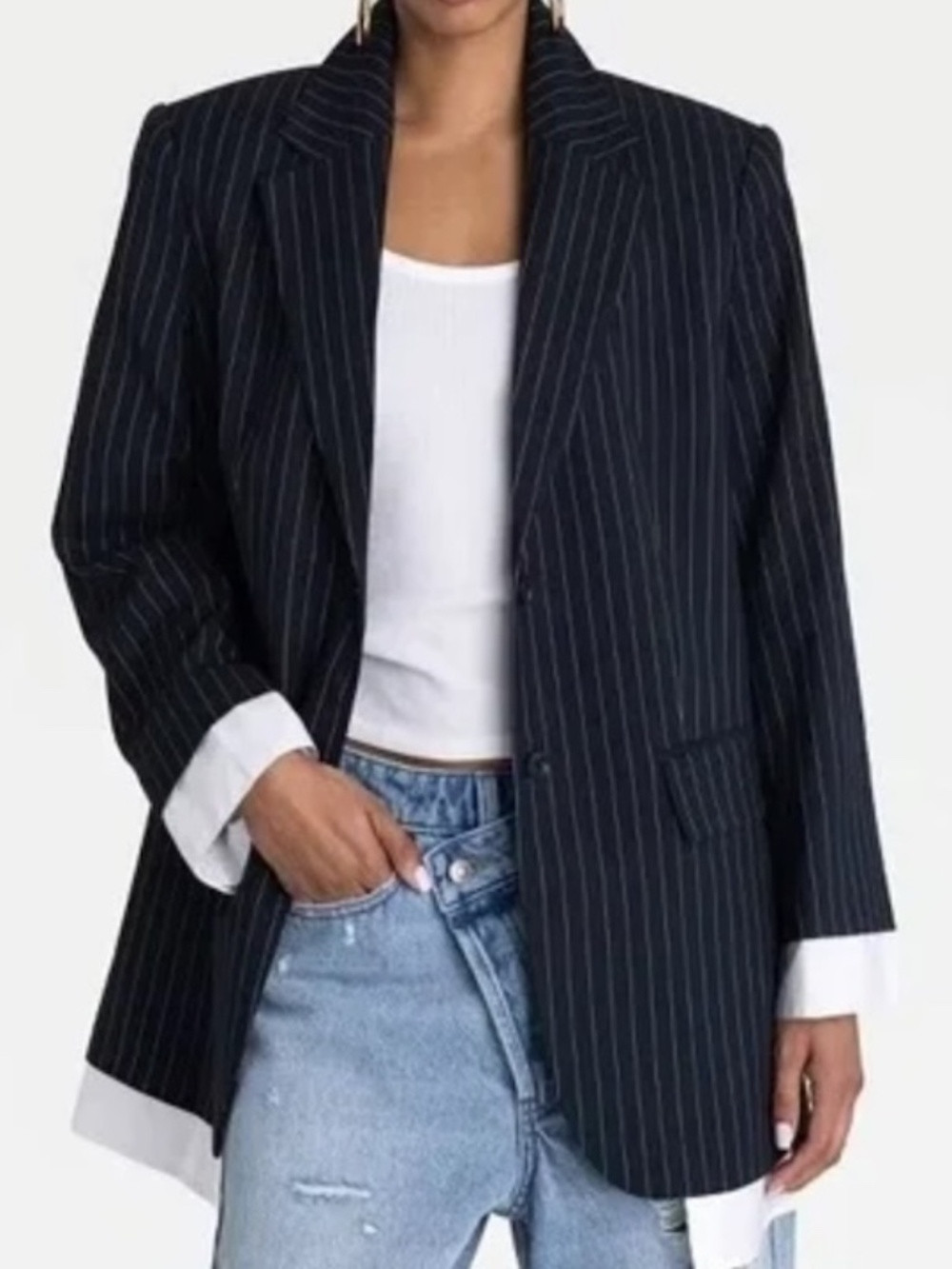 KBB by Kahlana Womens 3X The Shirt Blazer Navy Blue White Striped Two Button | Poshmark