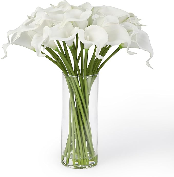 Real Touch Artificial Tulips in Glass Vase with Faux Water - Fake Tulips Flowers for Home Decorat... | Amazon (US)
