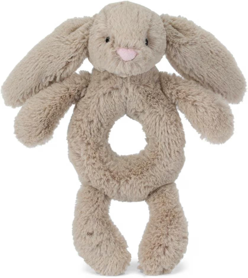 Jellycat Bashful Beige Bunny Stuffed Animal Ring Rattle, 7 inches - Bunnies & Rabbits Plush Rattl... | Amazon (US)