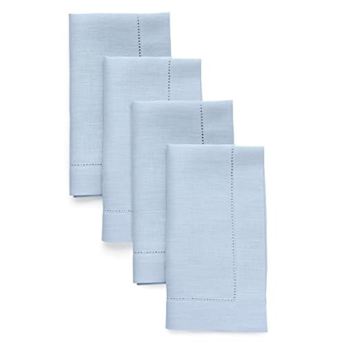 Solino Home 100% Pure Linen Hemstitch Dinner Napkins – 20 x 20 Inch, Sky Blue Set of 4, Europea... | Amazon (US)